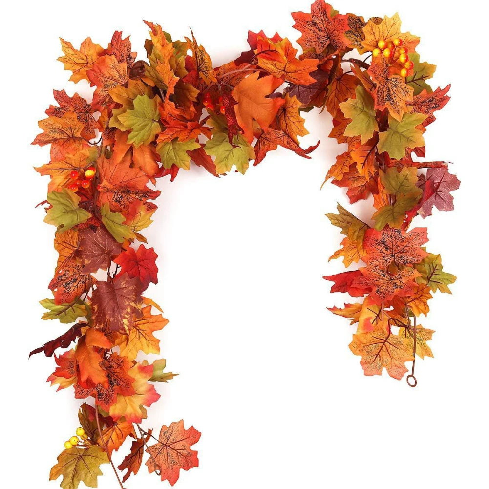 Guirnalda navideña de otoño para puerta de entrada, guirnalda de hojas de arce artificiales otoñales, decoración colgante artesanal para Acción de Gracias, decoración navideña