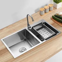 Stainless Steel Double Bowl Drop-in Kitchen Sink Noise Reduction Efficient Drainage Anti-Condensation Easy to Clean