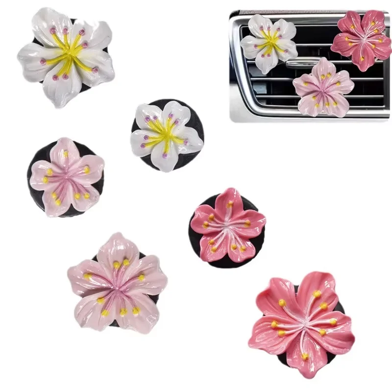 2Pcs Car Perfume Clip Flower Air Outlet Decorations Bright Peach Blossom Cherry Blossom Car Air Freshener with Fresh Color 6