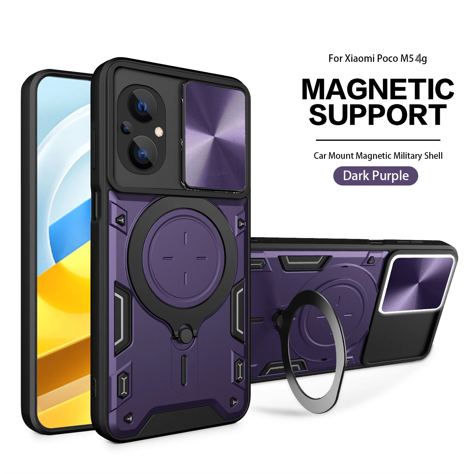 Heavy Duty Rugged Armor Phone Case with Magnetic Bracket and Slide Camera Protection Cover