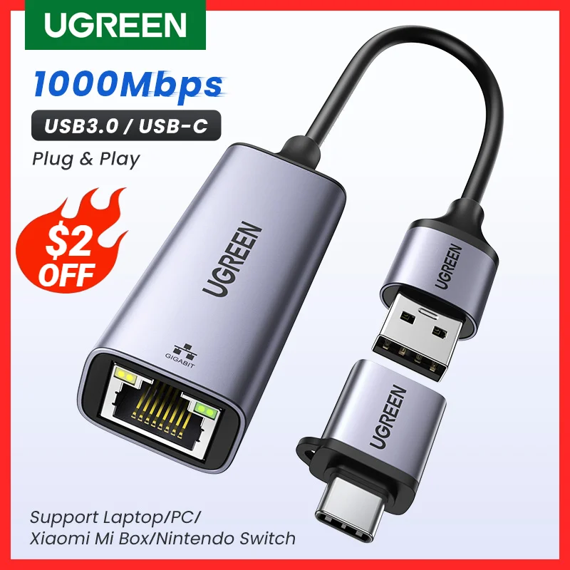 UGREEN USB 이더넷 어댑터 USB3.0/USB2.0 1000Mbps/100Mbps 노트북 PC용 USB RJ45 네트워크