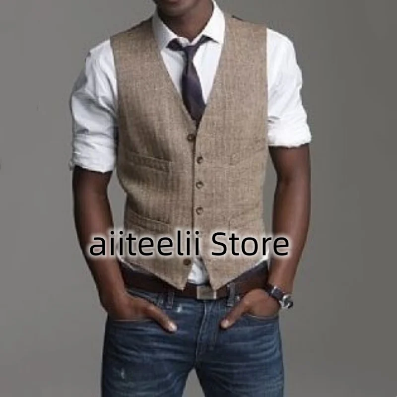 Мужской однобортный жилет в елочку