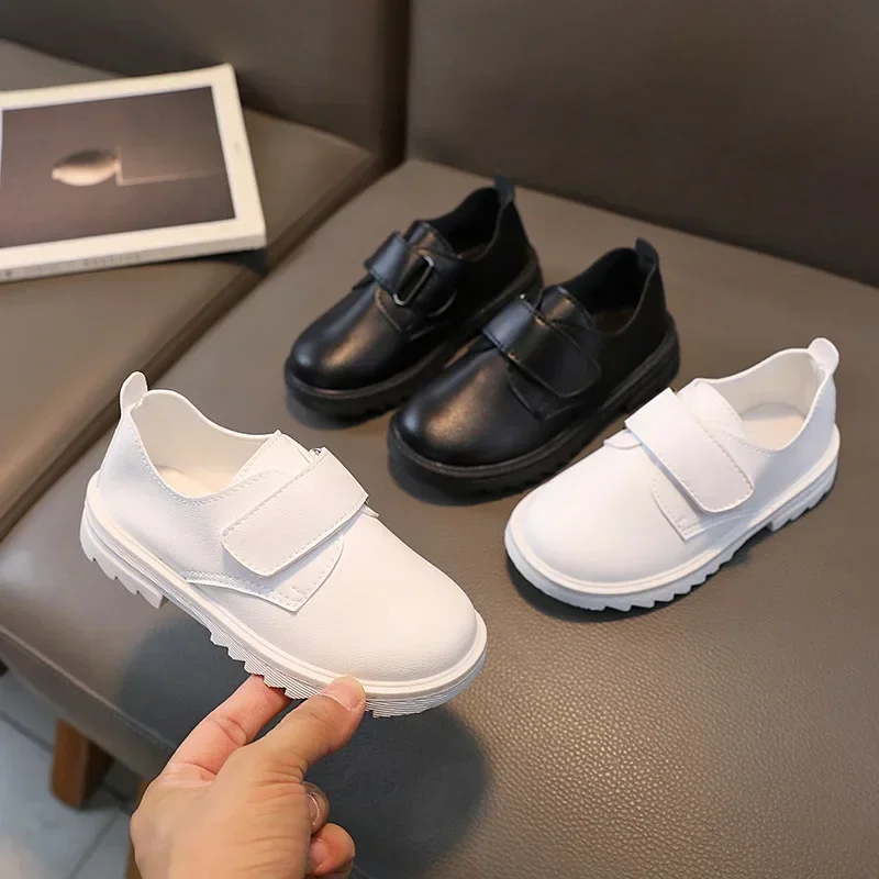 Boys Leather Shoes Solid Color Children Girls Casual Loafers Soft Hook & Loop Cute Kids Fashion Performance Shoes leather shoes kids shoes