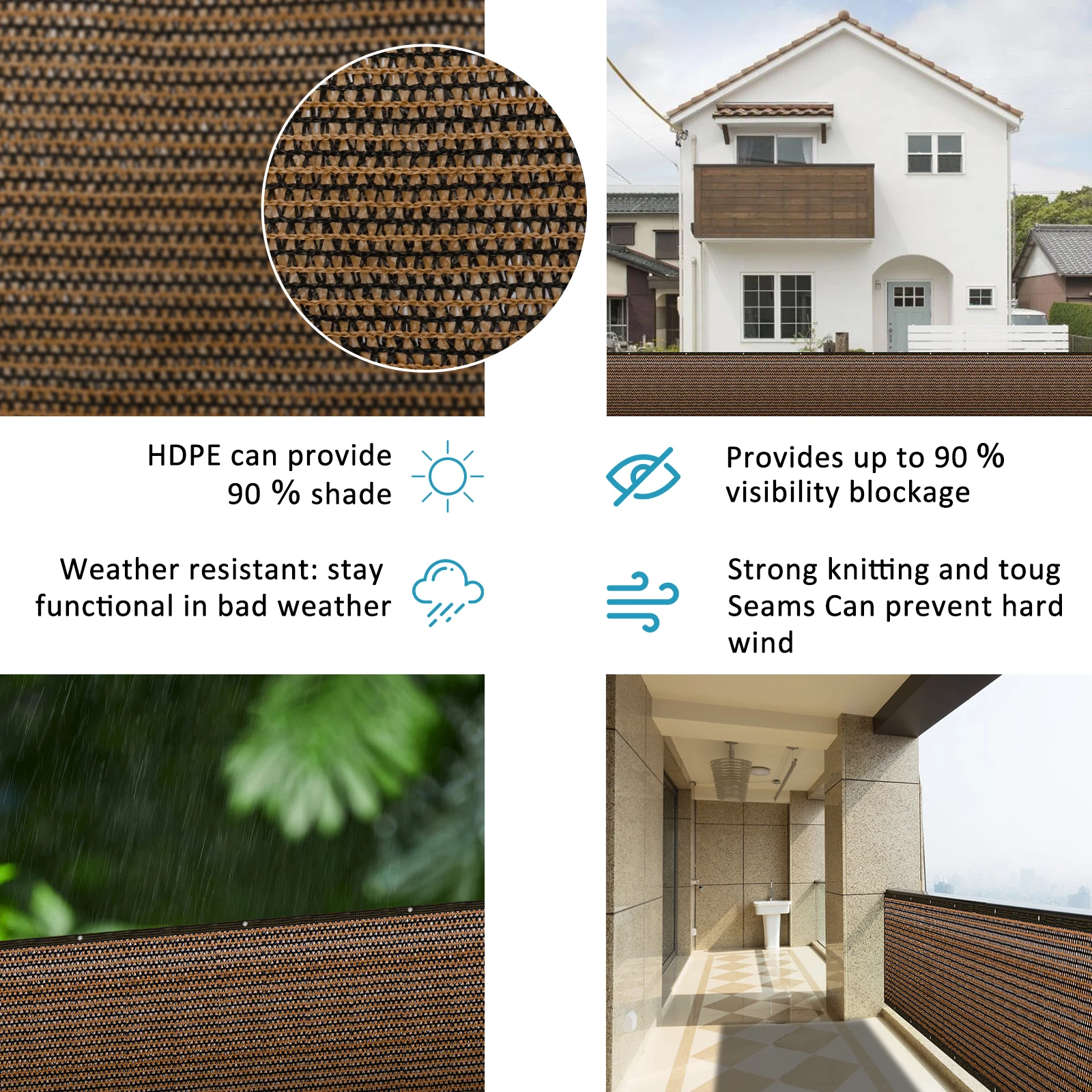 Privacy Fence Screen 120GSM Mesh Shade Net Cover with 50 Zip Ties and 10m Rope 100x600cm Effective Shading Fence Panels for Yard