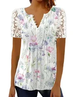 Summer Spring New Women's Loose and Comfortable Casual Lace V Neck Printed Blouse Floral Short Sleeve Elegant Fashion Shirt - Image 5