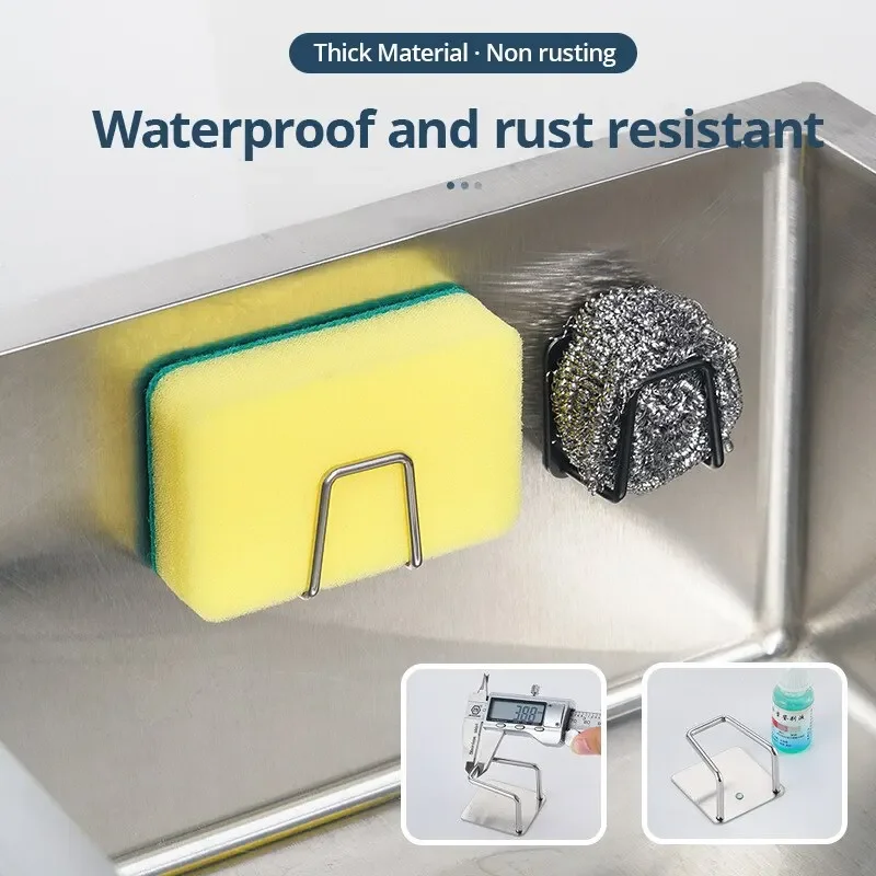Sink Sponge Holder Kitchen 304Stainless Steel Sink Shelf Sponges Storage Holde Adhesive Drain Drying Rack Wall Hooks Storage Organizer Accessories