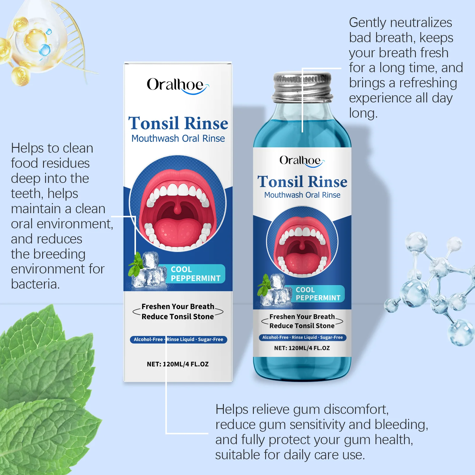 120ml ORALHOE Mouthwash Oral Rinse Remove Food Residues Bad Breath Reduce Tonsil Stone Eliminate Odor Breath Oral Care - 4