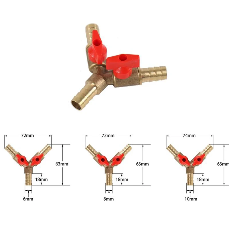 6 8 10 Mm Hose Barb Y-type All-copper Pagoda 3-way Brass Cutoff Ball Valve Fittings Fittings Adapter for Fuel Water Oil Air brass hose barb valve brass hose barb adapter brass pipe fitting
