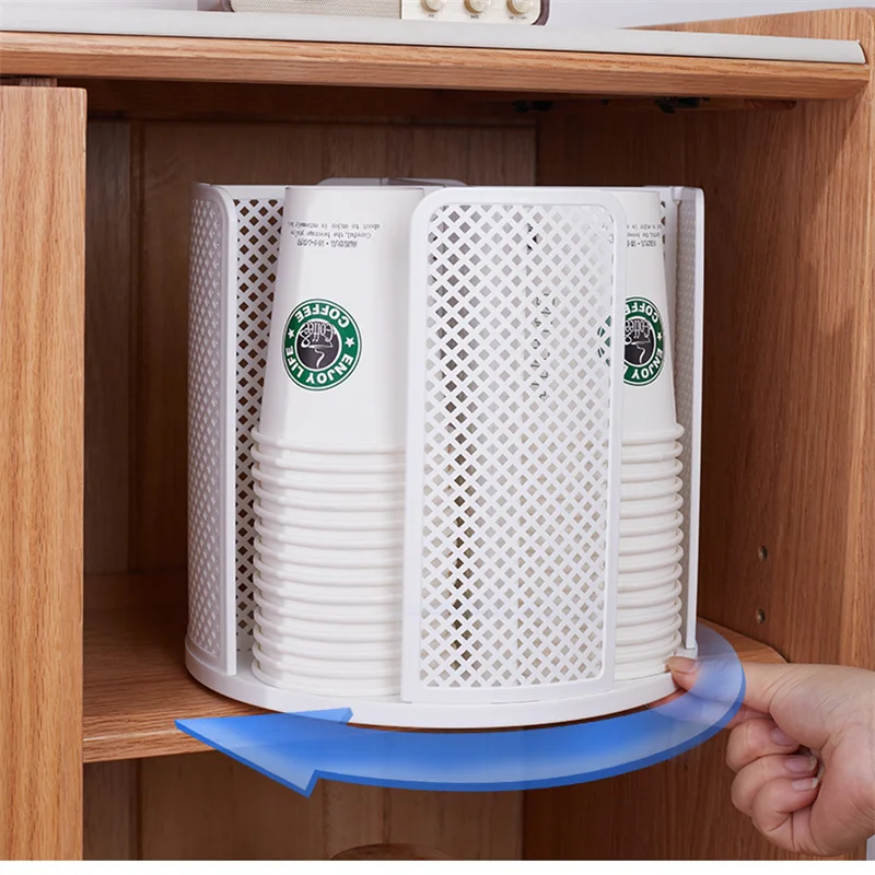 

Paper Cups Storage Rack 360° Rotating Paper Cups Dispenser Desktop Storage Organizer Plastic Cup Holder Storage Container