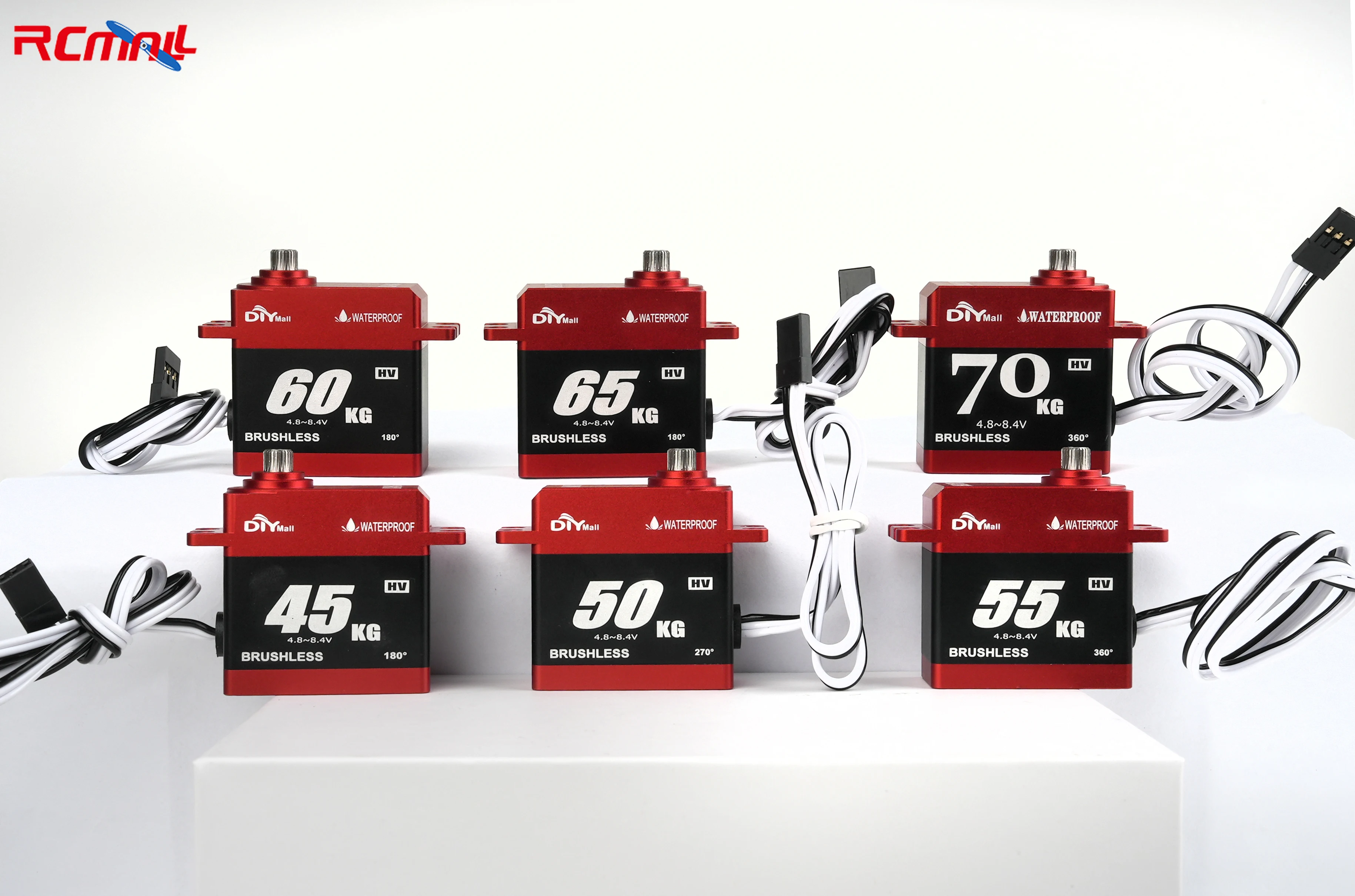 Vue de dessus du servomoteur RC 55kg montrant les axes de rotation 180° et 360°