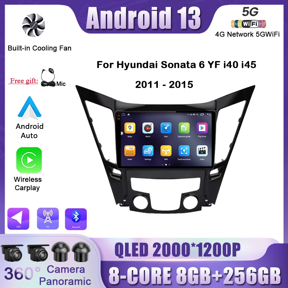

Мультимедийная магнитола для Hyundai Sonata 6 YF i40 i45 2011-2015, 9 дюймов, Android 13, GPS, Bluetooth