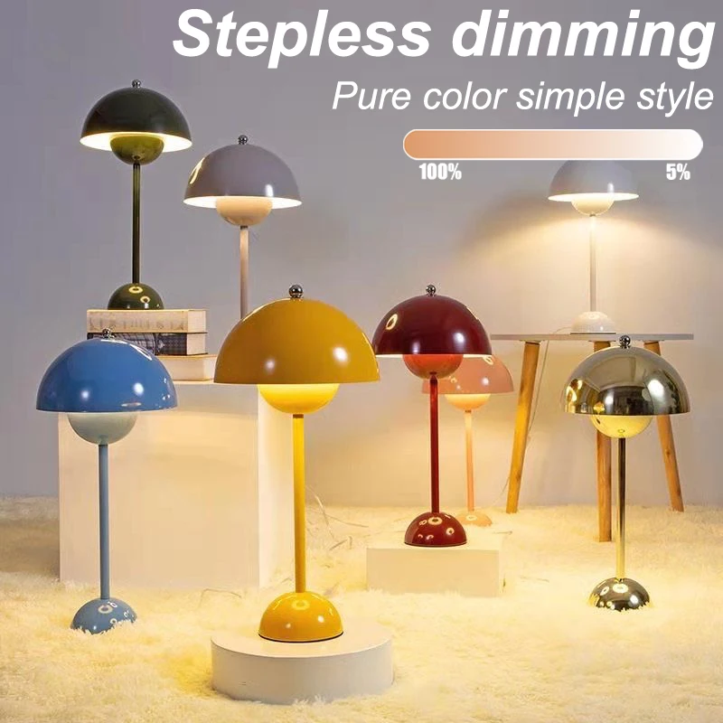 

Mushroom Table Lamp Rechargeable LED Night Light Flower Bud Simple Desk Lights For Bedroom Bedside Dining Room Nordic Decoration