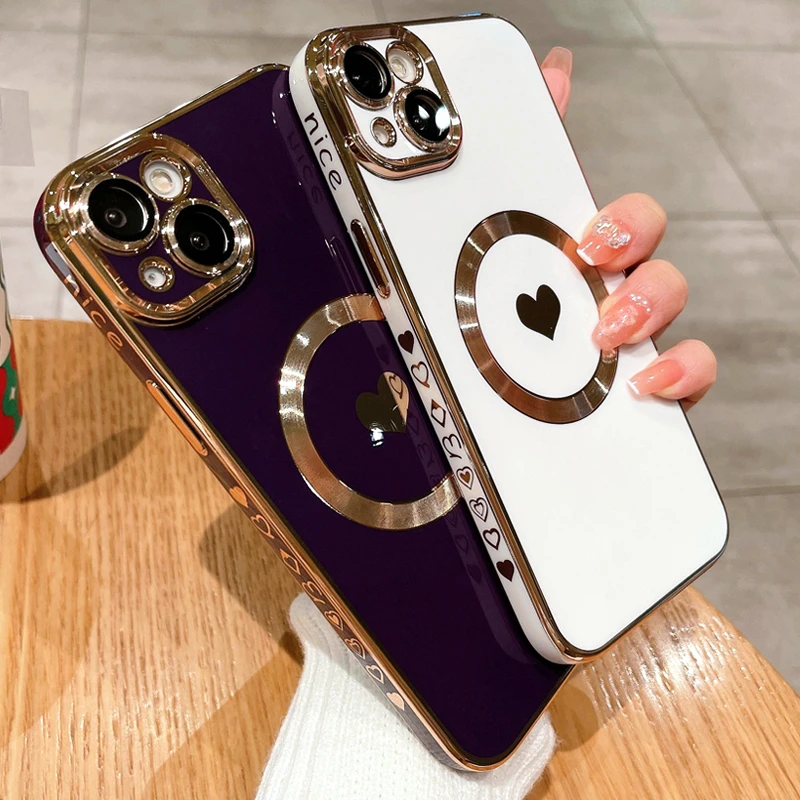 Coque Magnétique Brillante Pour IPhone 15/14/13/12 Pro Max - Béquille Intégrée - Dorée