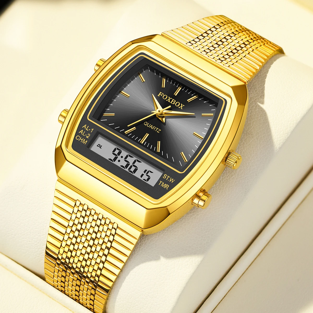 FOXBOX Fashion Ladies Quartz Watch Casual Waterproof Digital Watch For Women Simple Square Stainless Steel Luminous Watch Women