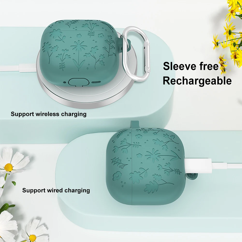 Silicone Earphone Case Protective Cover with Carabiner Earbud Case Cover Shockproof Protective Case for AirPods 4 (2024)