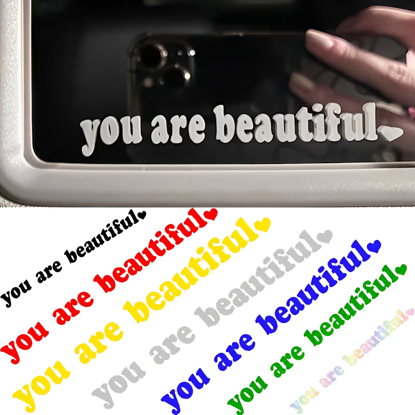 

Car Stickers You Are Beautiful Text Stickers Car Decor Rearview Mirror Sticker Creative Vinyl Decals Auto Decoration Accessories