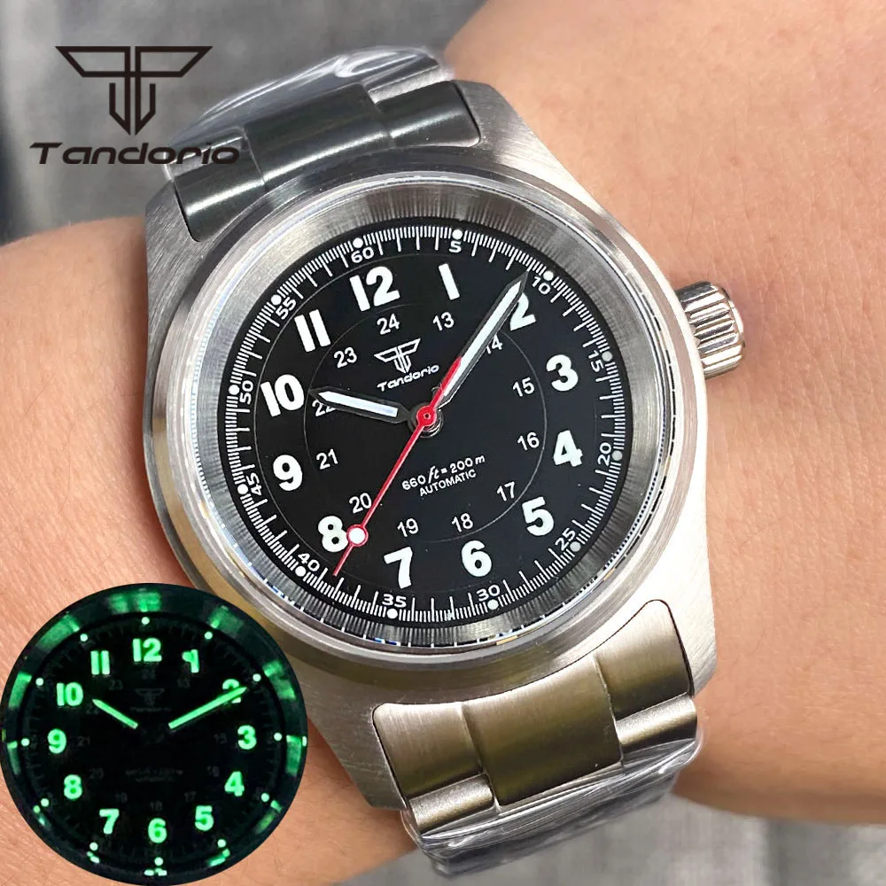 Tandorio 36Mm Acciaio Inossidabile 200M Pilot Men Dive Watch Automatico Nh35A Pt5000 Movimento Vetro Zaffiro Quadrante Luminoso Vite Corona