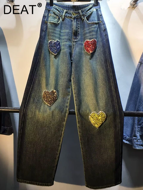 DEAT-pantalones vaqueros con cuentas de diamantes para mujer