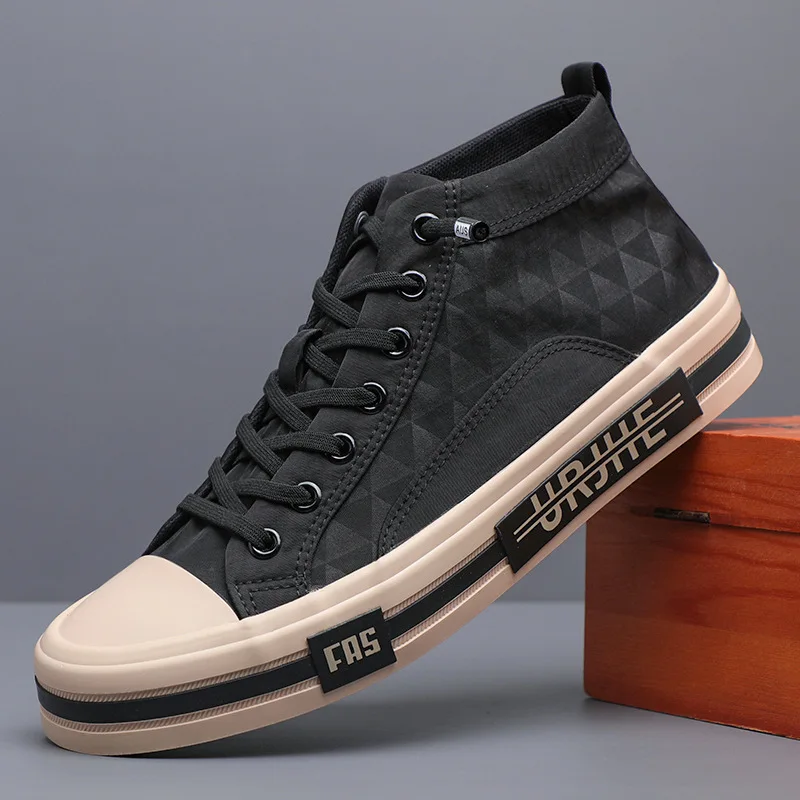 Trendy Men Sneaker High Top Male Canvas Boots 2023 Autumn New Soft Insole Lace Up Casual Shoes Rubber Sole Spring Fall 38-44