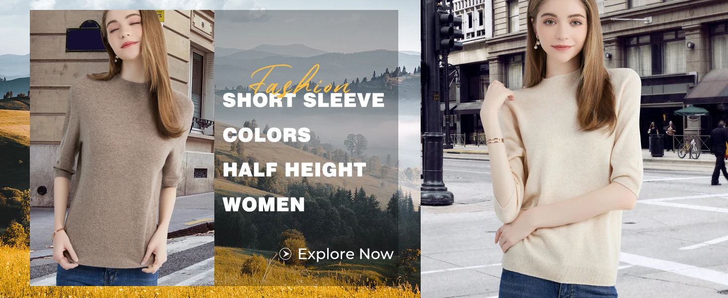 Wool Top Women's Sweater Knitwears Short Sleeve Pullover 100% Wool Half Turtleneck Sweater for Women Knit Jumper Female Clothing