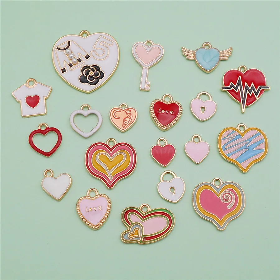 

18PCS Colorful Enamel Love Heart Charms Random Mixed Heart Shape Pendant Jewelry Necklace Crafts Bracelet Earrings Accessory