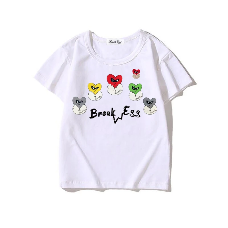 

Футболка для мальчиков и девочек Break Egg, хлопковая прямая летняя футболка с круглым вырезом и короткими рукавами, с вышитыми цветными сердечками