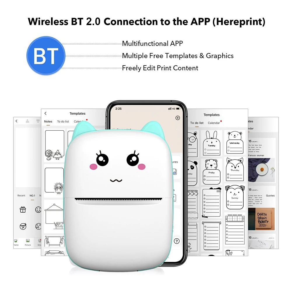 블루투스 호환 스마트 포켓 포토 열전사 프린터, USB 충전식 무선 BT 메모, 잘못된 질문 인쇄, 200dpi