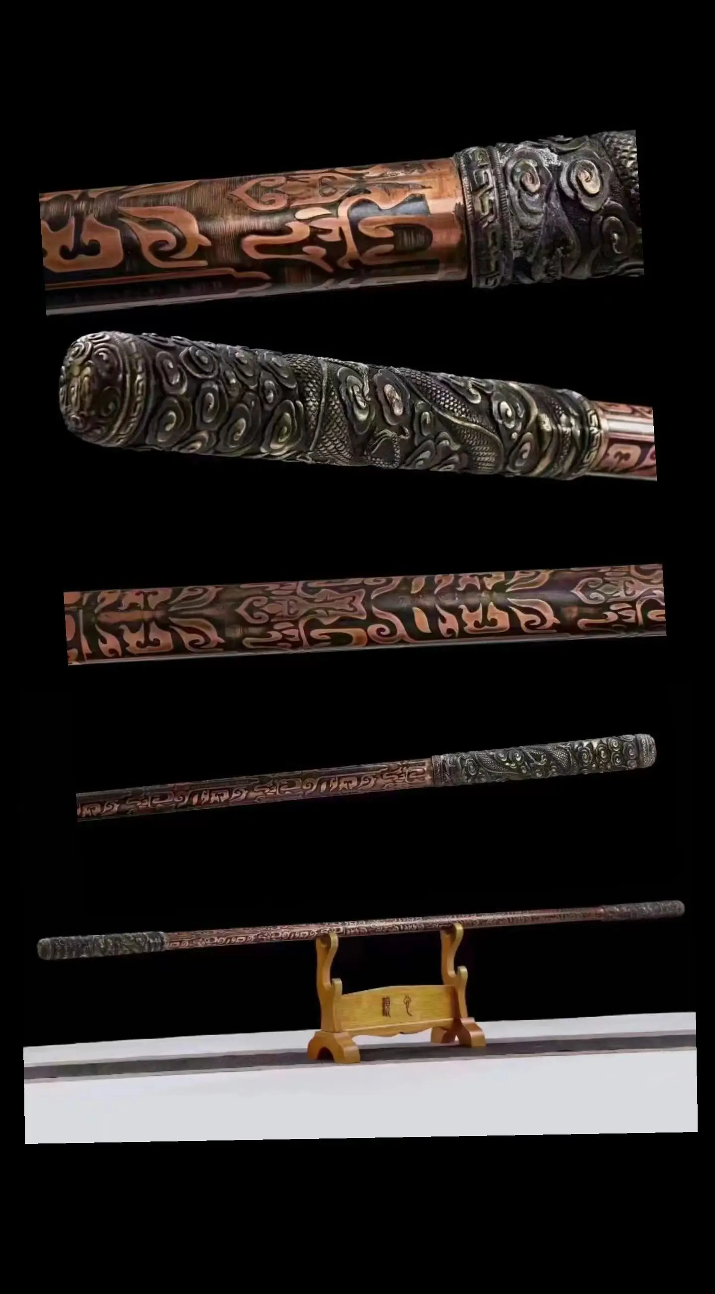 

Chinese Kungfu Wushu, Dragon Subduing Demon Subduing Staff, Ancient Purple Copper Body, Martial Battle War Weapon Unsharpened