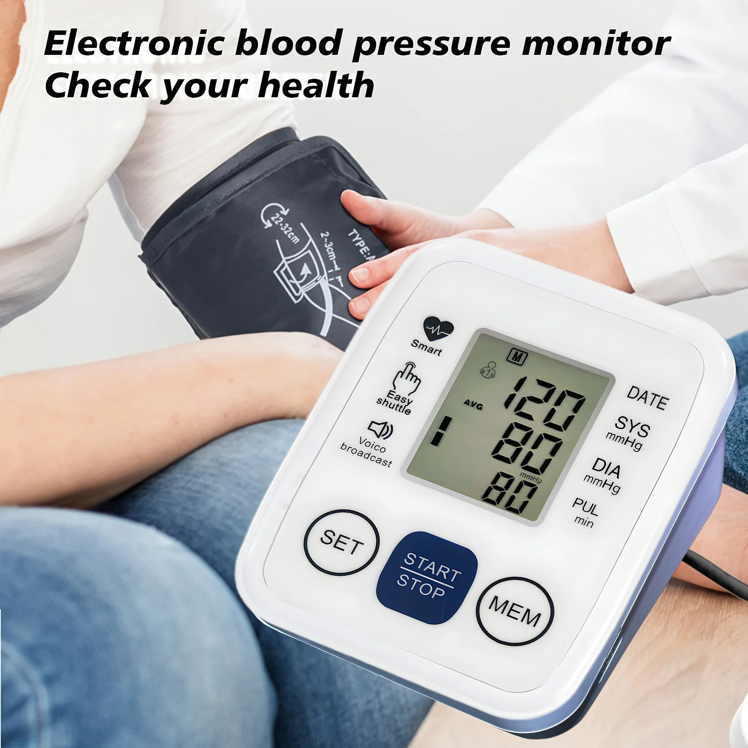 Pulse Sphygmomanometer Digital Blood Pressure Monitor LED Portable Health Heart Rate Meter arm cuff