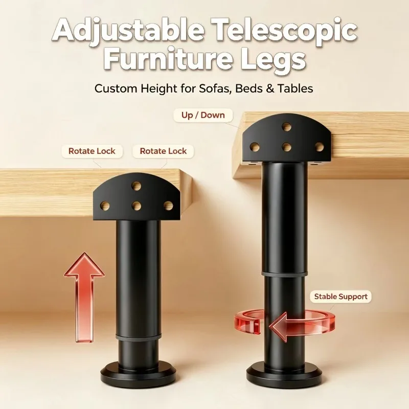 Set of 4 Adjustable Telescopic Furniture Legs for Cabinet or Vanity Height Adjustment