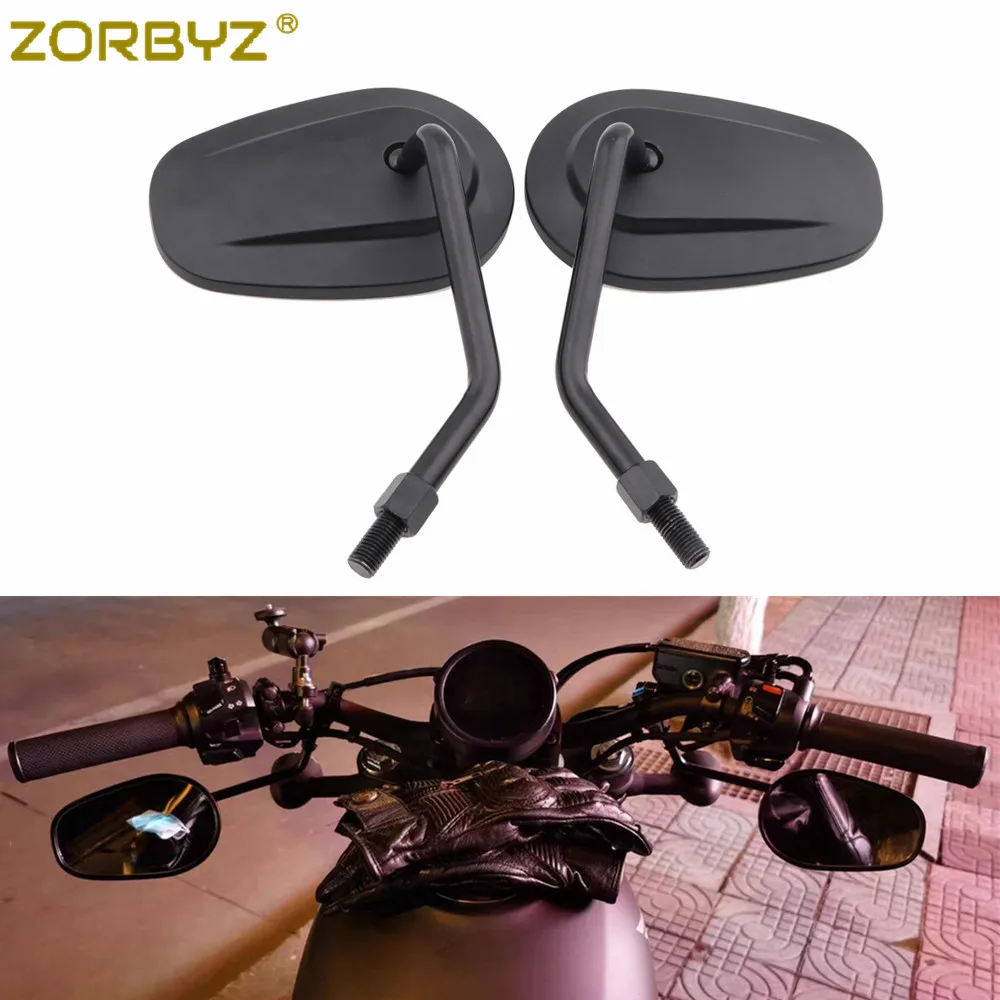 ZORBYZ Motorcycle 8mm 10mm Black Aluminium Oval Rearview Side Mirrors ...