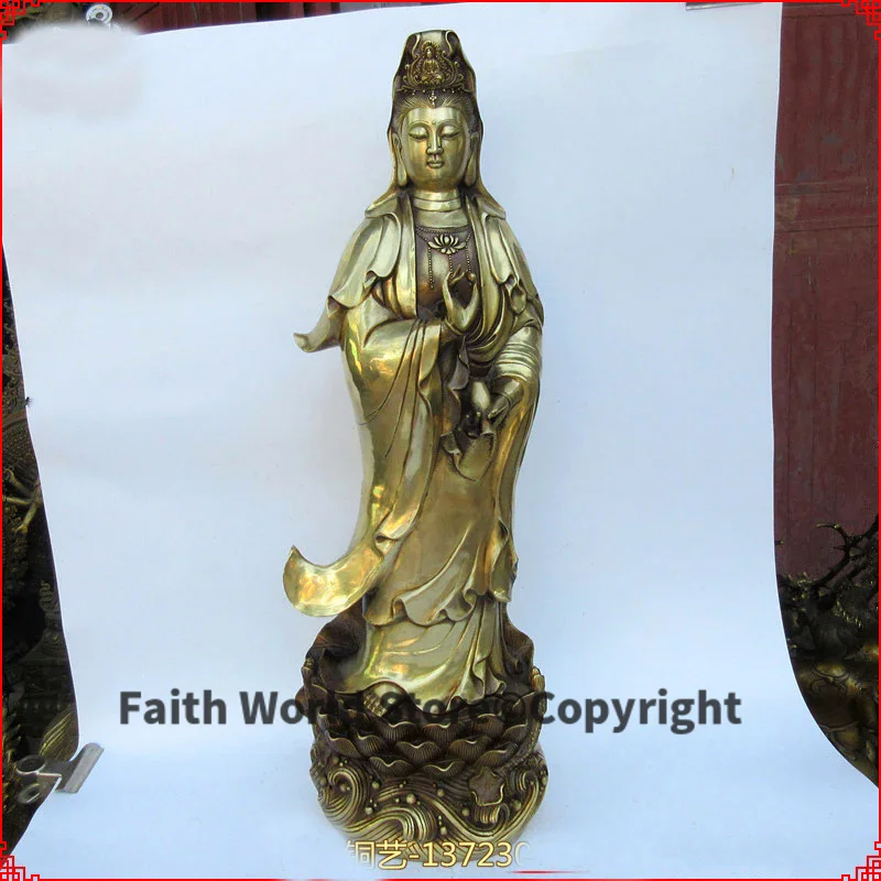 

60CM large Huge- home SHOP hall lobby Effective Blessing Talisman Gold GUANYIN PUSA Buddha brass art statue sculpture