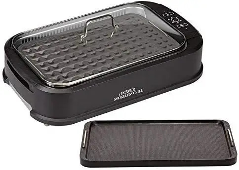 

XL Smokeless Indoor Removable Grill and Griddle Plates, Nonstick Cooking Surfaces, Glass Lid, 1500 Watt, 21X 15.4X 8.1, black