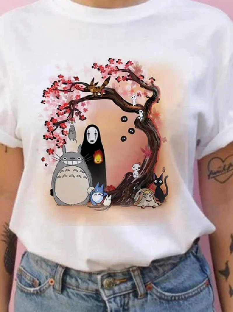 Summer men and women short-sleeved Studio Ghibli Totoro T-shirt Harajuku Kawaii Totoro Ghibli comfortable casual T-shirt Y2k Top 2