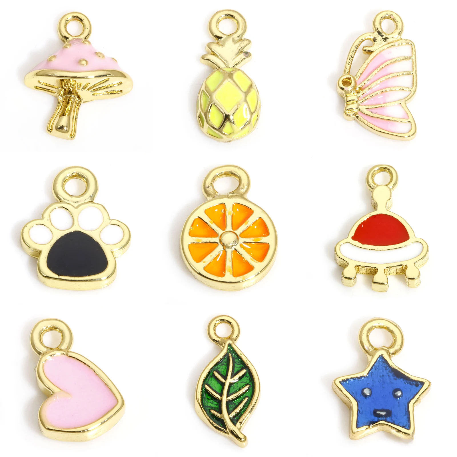 

2 шт. медные Подвески золотого цвета фрукты оранжевые животные бабочки Разноцветные эмалевые Подвески DIY ожерелье серьги для женщин ювелирные изделия