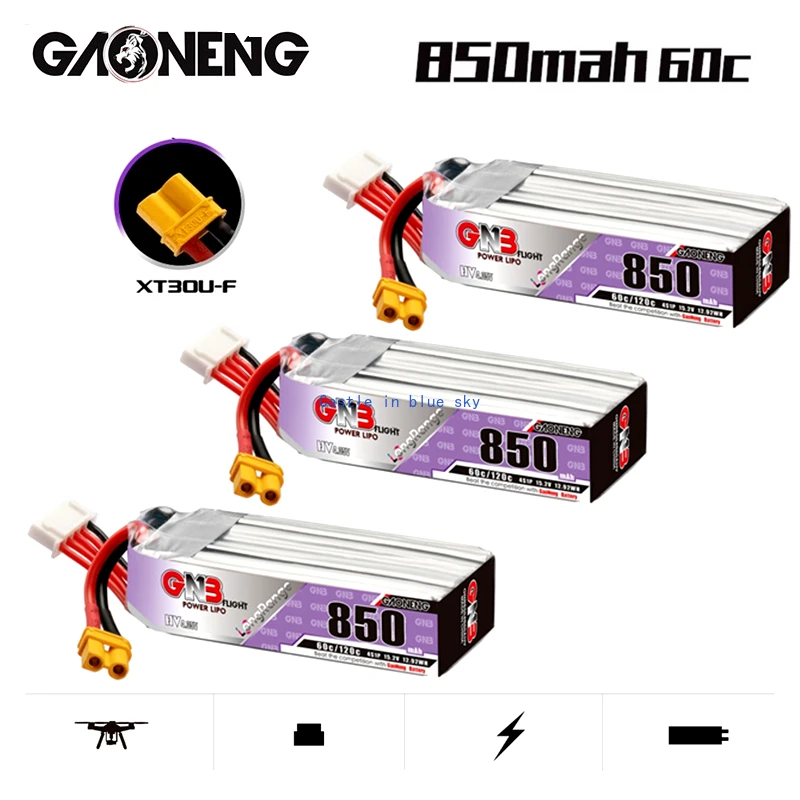 

1-5PCS GNB 4S 15.2V 850mAh HV 60C/120C Lipo Battery With XT30U-F Plug For Beta85X Whoop Quadcopter FPV RC Racing Drone