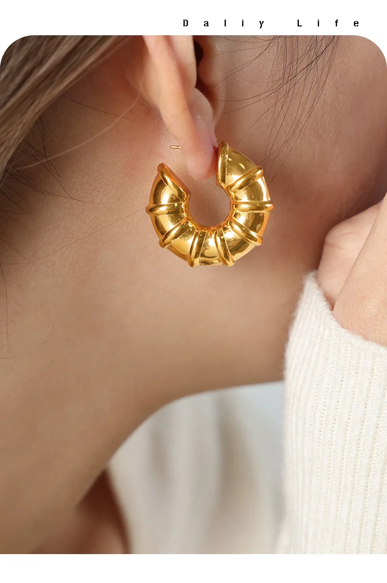 Punk Runde Ohrringe für Frauen 316L Edelstahl Vergoldete Creolen Designer-Schmuck Wasserfeste Accessoires Großhandel – Detail 15