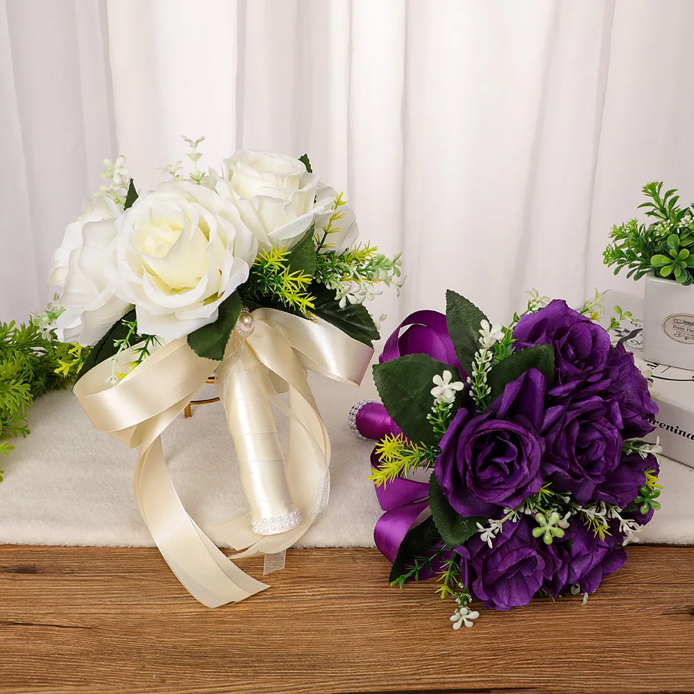 Western Style Wedding Bouquet Silk Flower Simulation Rose Bouquet Small Size New Sen Style Bride
