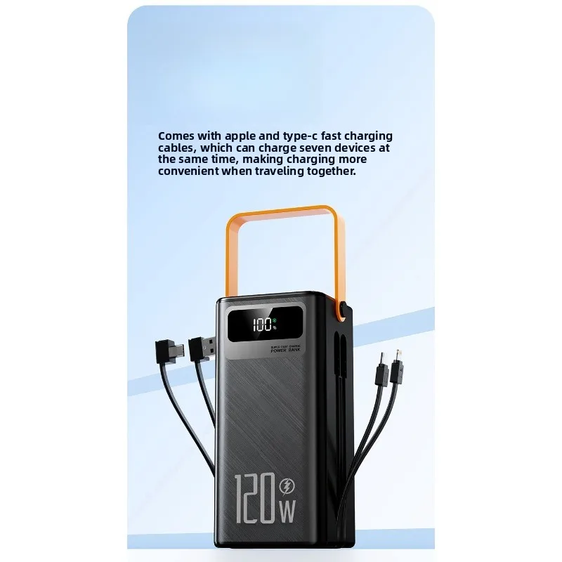 100000mAh 120W 고속 충전 파워 뱅크 대용량 아웃도어 모바일 전원 공급 장치 7개 기기 동시 충전 지원