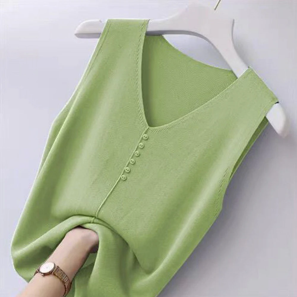 

2024 New Summer Knitted tank Tops for Women V-Neck Sleeveless Tshirt Basic Slim Camis Casual Ribbed knit Vest Women's Tank Top