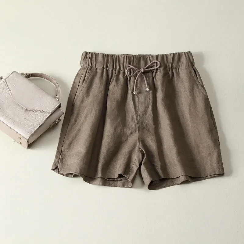 2023 Summer Women Shorts Elastic High Waist Solid Shorts Women Casual Loose Wide Leg Pants Femme Cotton And Linen Shorts Vintage