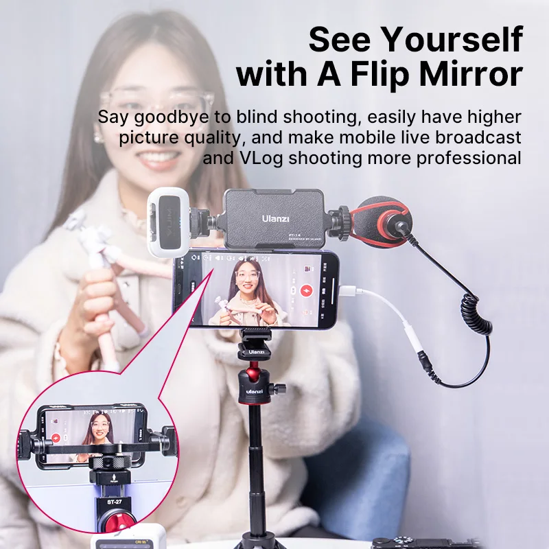 Ulanzi-telefone com Câmera Universal Vlog Flip Screen Mirror Ângulo Ajustável Selfie Bracket Sony Lumix Canon Dslr Câmera Iphone - Image 6