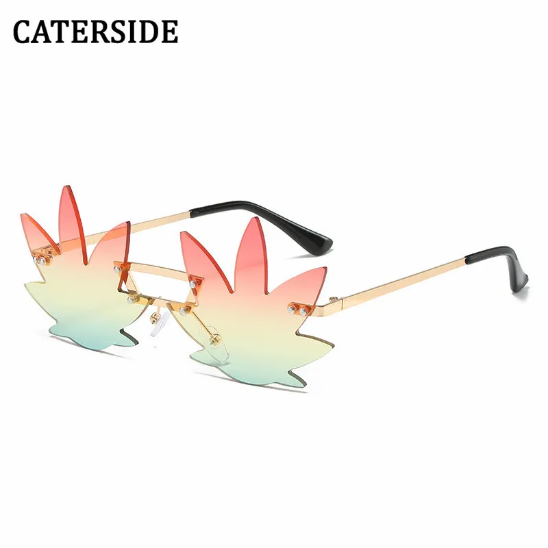 

CATERSIDE Rimless Maple Leaf Sunglasses Women Men New Luxury Metal Frame Eye Wear Beach Party Sun Glasses Shades for Women UV400