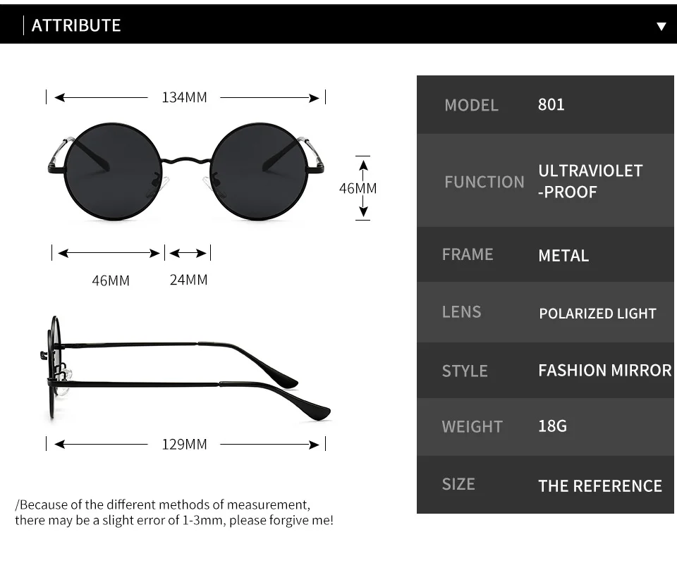Runde Polarisierte Sonnenbrille Männer Frauen Retro Sonnenbrille Männlich Weiblich Marke Designer Metall Rahmen Brillen Fahren Brillen UV400 – Detail 4