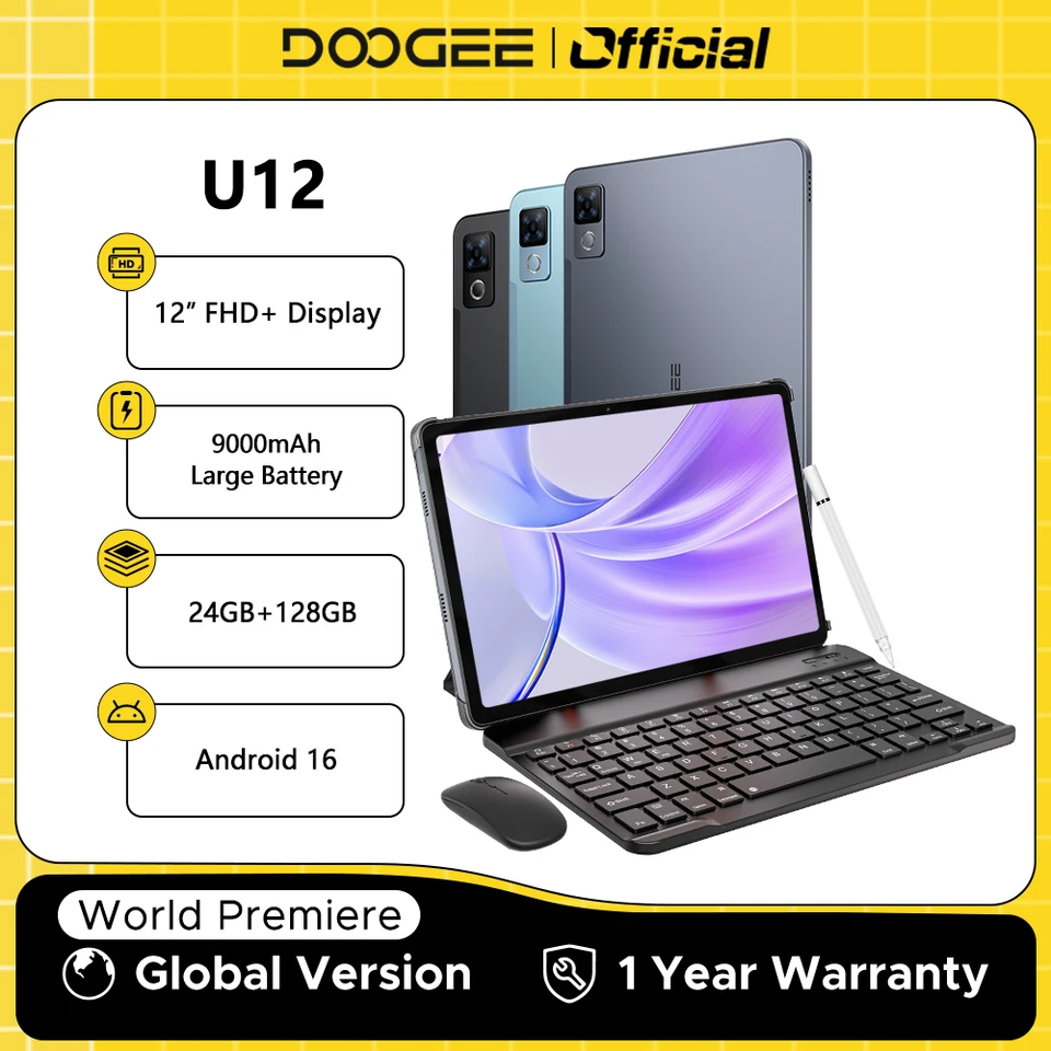 DOOGEE U12 Tablet PC Android 16 Gemini AI 12'' FHD+ Screen 24GB