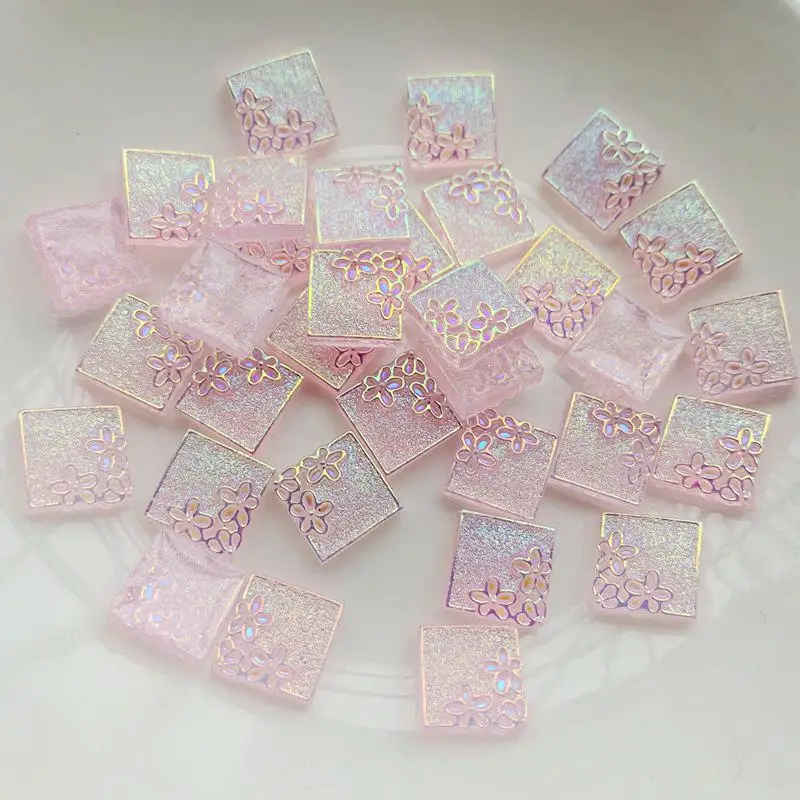 사각형 레진 라인석 귀걸이 장식, 핑크 AB 모조 다이아몬드 쥬얼리, DIY 스크랩북, 10mm, 로트당 50 개
