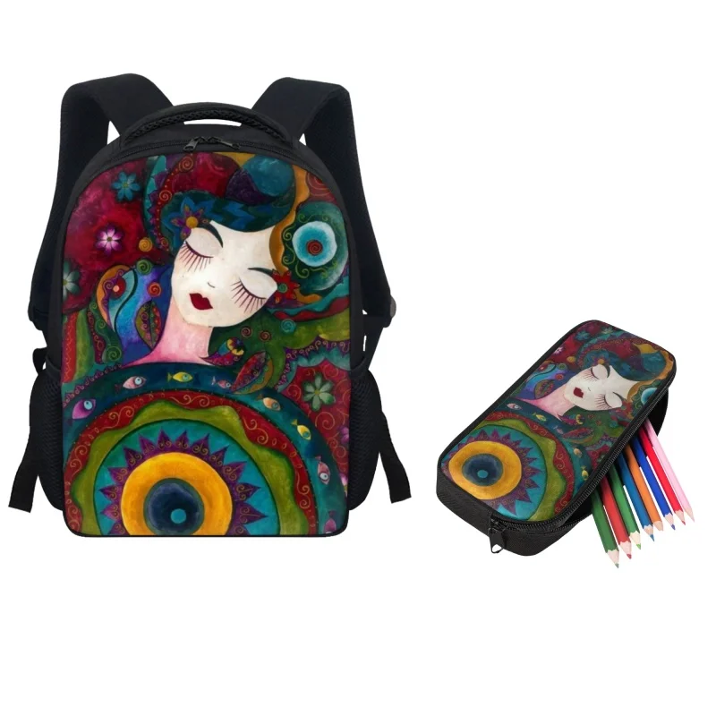 

Twoheartsgirl Retro Girls Pattern School Bags 2pcs Set Primary Students Mini Bookbag Back to School Kid Knapsack Pencil Bag Suit