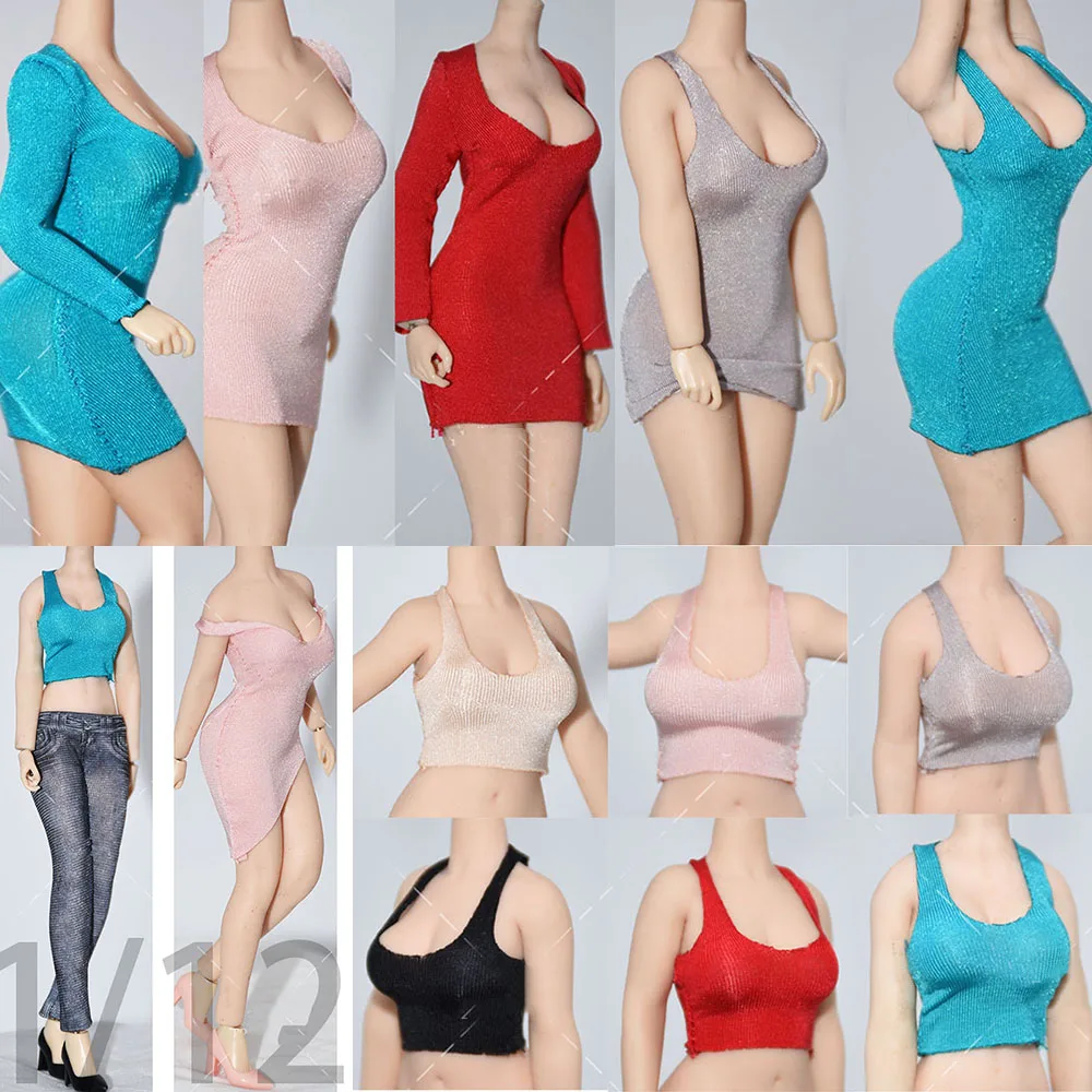 1/12 Female Soldier Shirt Long Sleeve Tight Dress Stretch Smooth Tight Long Sleeves Skirt  Fit 6\'\' Action Figure Model