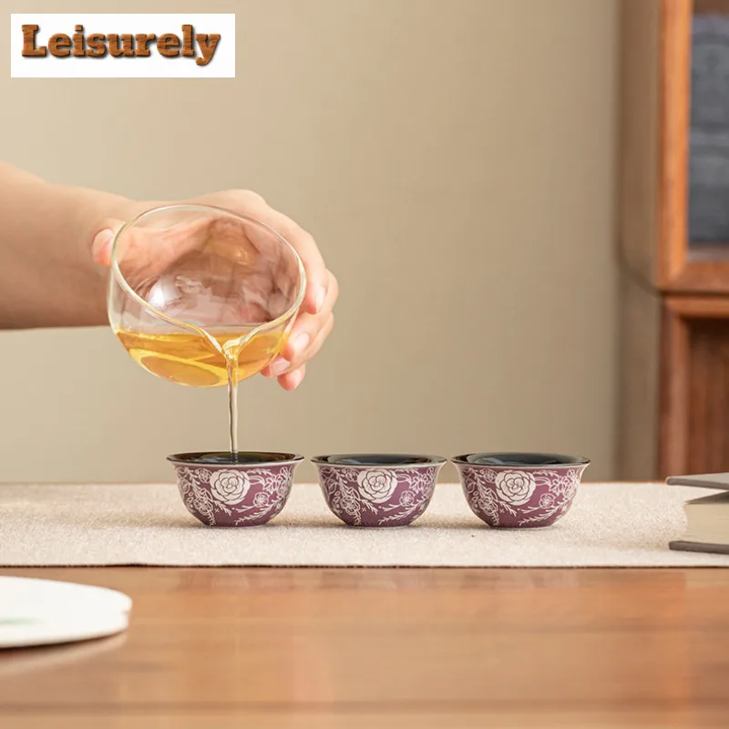 Gilt Silver Ceramic Travel Tea Set Kit Antique 1 Bowl 3 Cups Tea Maker Organizer Portable Camping Tote Bag Supplies Decoration