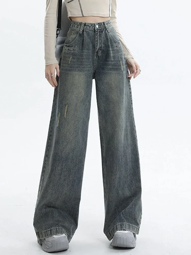 

Casual Classic American Vintage Female Wide Leg Jeans Loose Full Length Straight Summer Street Basic High Waist Slim Women Jeans